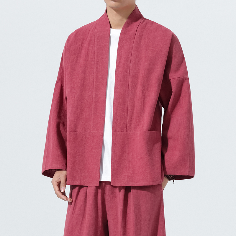 唐装外套男青年中式盘扣宽松短款披风棉麻居士服茶服M910P85，男装民族服装，星座409-1