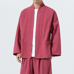 披风棉麻居士服茶服M910P85 盘扣宽松短款 唐装 外套男青年中式