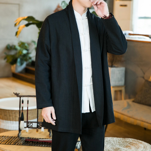 开衫宽松大码禅修棉麻外套男春秋中式风对襟道袍披风C016P75图片