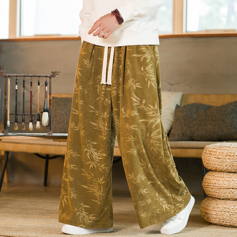 秋冬风灯芯绒休闲长裤直筒阔腿裤日系复古条绒哈伦裤K039P55，男装休闲裤，星座409-1