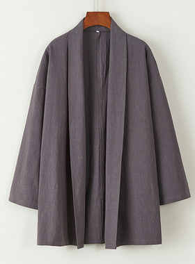 春秋宽松大码灰色棉麻外套男中国风对襟开衫中式道袍披风C016P75