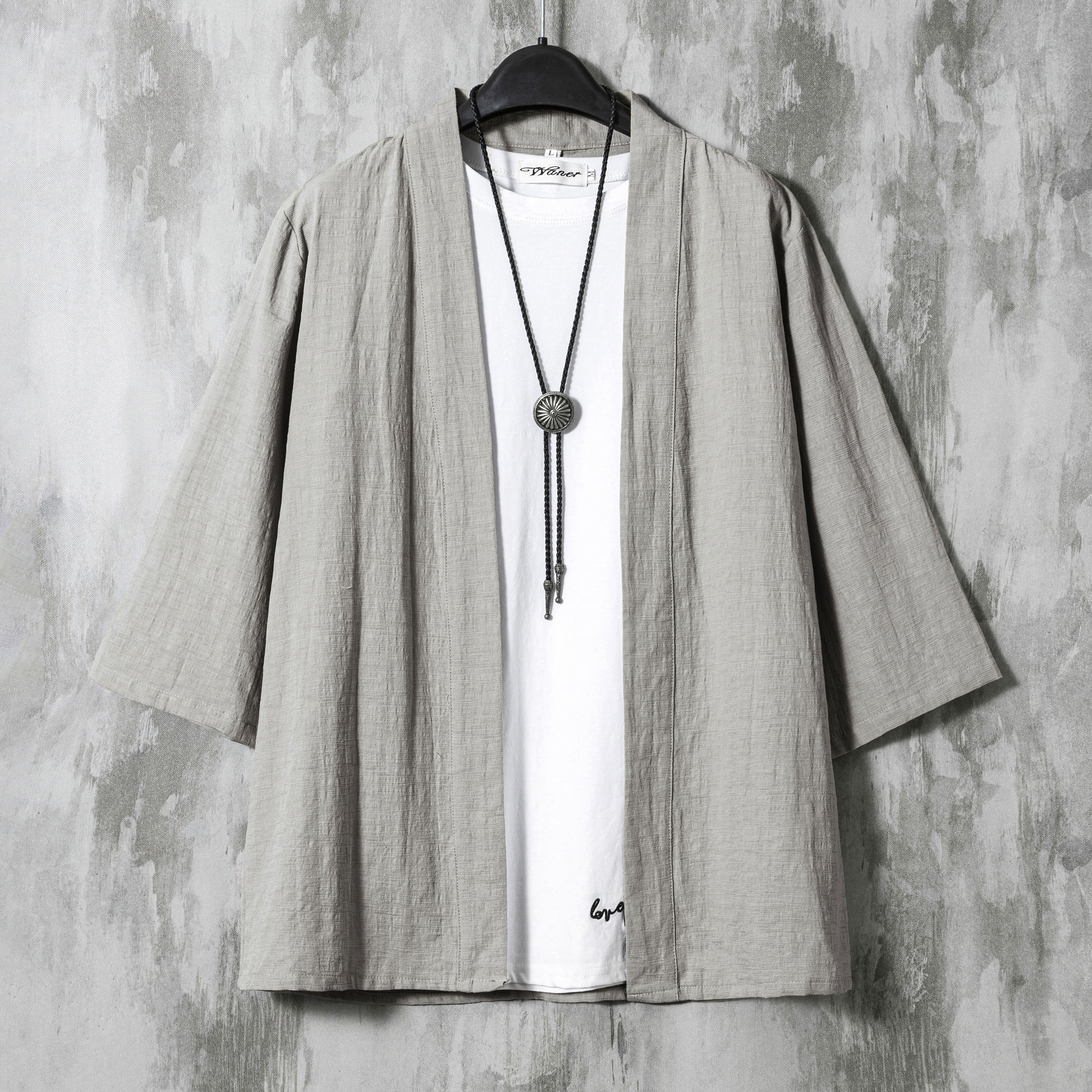 纯色透气薄款半袖外套棉麻上衣2022白色亚麻休闲秋季短袖W001P50，男装民族服装，星座409-1