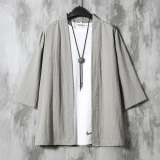 2022白色亚麻休闲秋季短袖纯色透气薄款半袖外套棉麻上衣W001P50，男装民族服装，星座409-1