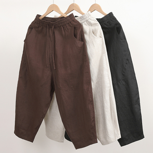 复古长裤 夏季 中国风哈伦裤 K035P105 休闲裤 九分裤 大码 100%纯亚麻裤