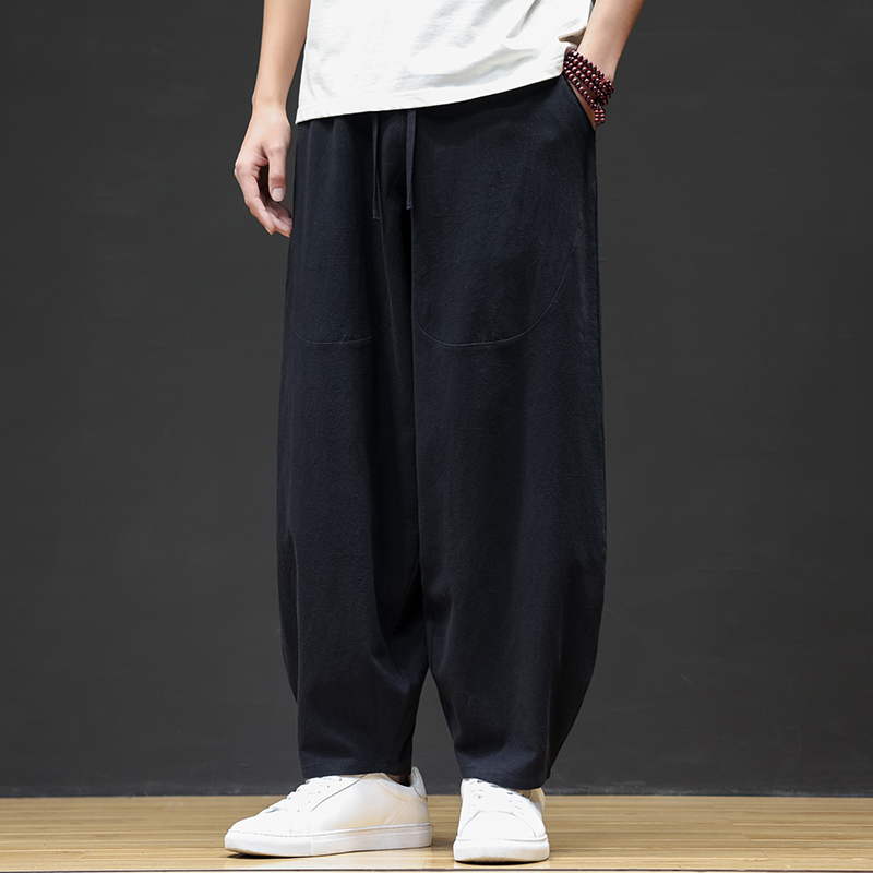 休闲裤男士宽松灯笼裤传统练功裤棉麻长裤阔腿裤K055P75