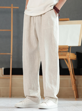 100%纯亚麻直筒阔腿裤灰色休闲商务中年青年男士秋装裤子K022P95