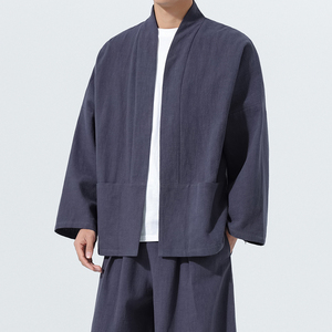 唐装外套男青年中式盘扣宽松短款披风棉麻居士服茶服M910P85图片