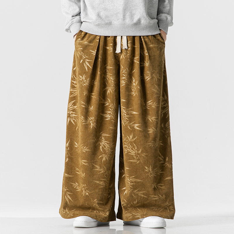 秋冬风灯芯绒休闲长裤直筒阔腿裤日系复古条绒哈伦裤K039P55，男装休闲裤，星座409-1