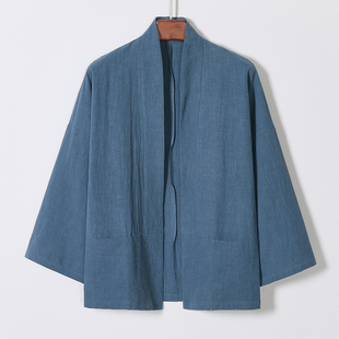 披风棉麻居士服茶服M910P85 盘扣宽松短款 唐装 外套男青年中式