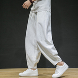 冬季保暖大码宽松休闲裤复古棉麻男加绒长裤风阔腿裤K001P85，男装休闲裤，星座409-1