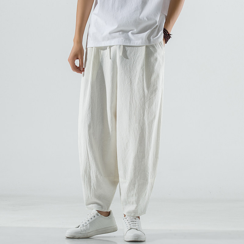 春季大码宽松休闲裤复古棉麻男长裤中国风阔腿裤K001P65