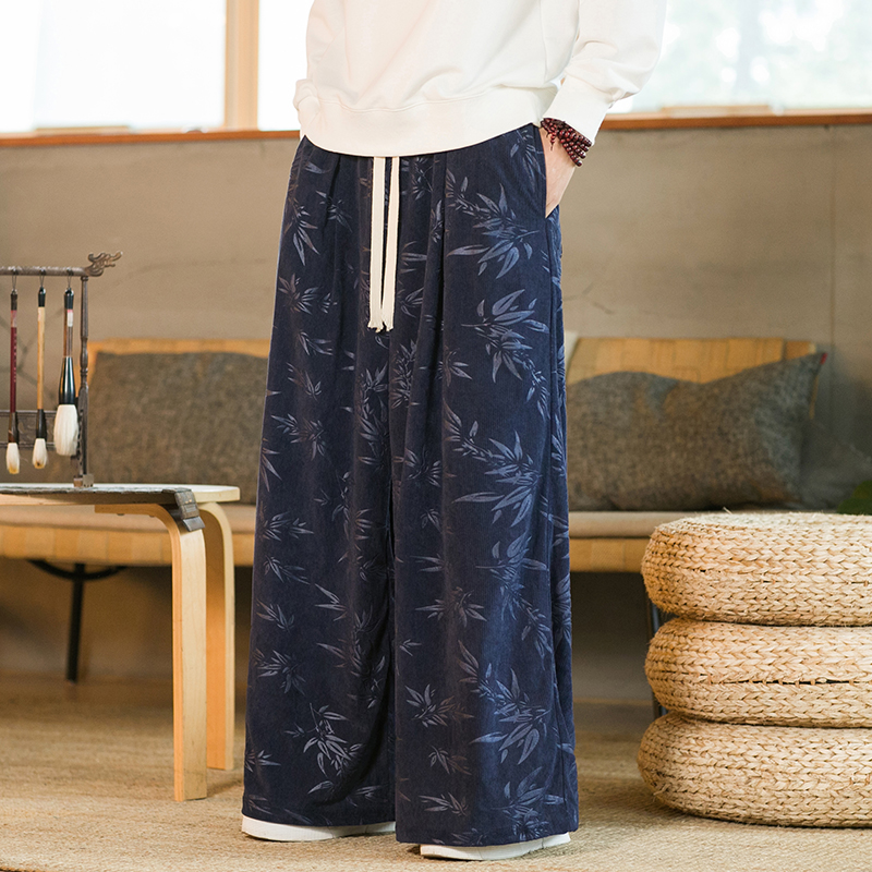 秋冬风灯芯绒休闲长裤直筒阔腿裤日系复古条绒哈伦裤K039P55，男装休闲裤，星座409-1