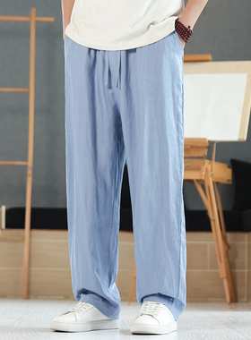 100%纯亚麻直筒阔腿裤灰色休闲商务中年青年男士秋装裤子K022P95