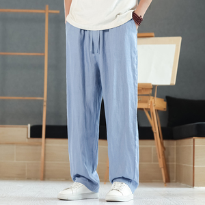 纯亚麻直筒阔腿裤灰色休闲商务中年青年男士秋装裤子K022P95图片