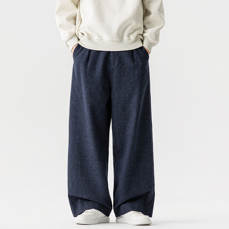 春秋复古加厚阔腿毛呢西裤男宽松小众垂感休闲呢子长裤5006P85，男装休闲裤，星座409-1