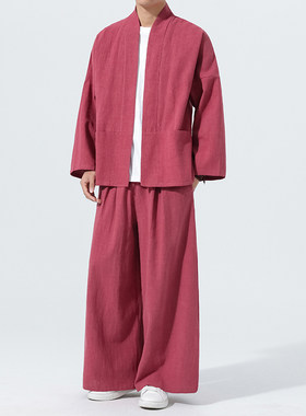 开衫唐装中国风棉麻禅修居士茶服大码披风汉服套装M910K013P160