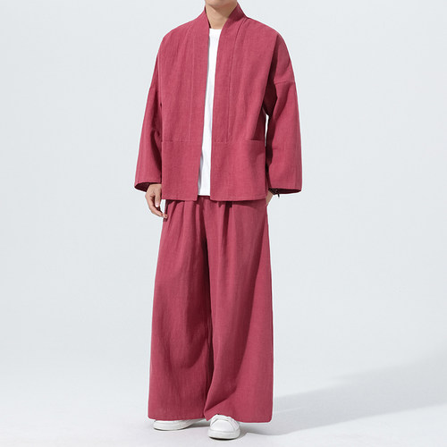 开衫唐装中国风棉麻禅修居士茶服大码披风汉服套装M910K013P160