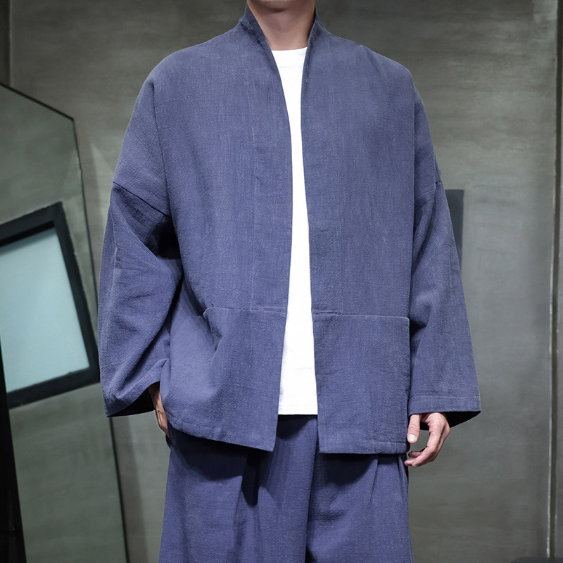 唐装外套男青年中式盘扣宽松短款披风棉麻居士服茶服M910P85,男装民族服装,星座409-1