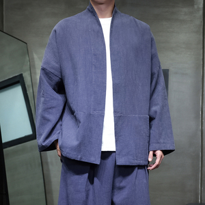 唐装外套男青年中式盘扣宽松短款披风棉麻居士服茶服M910P85图片