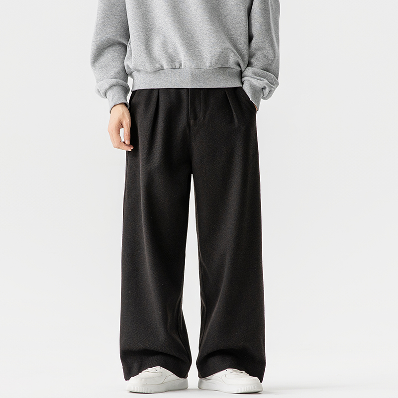 春秋复古加厚阔腿毛呢西裤男宽松小众垂感休闲呢子长裤5006P85，男装休闲裤，星座409-1