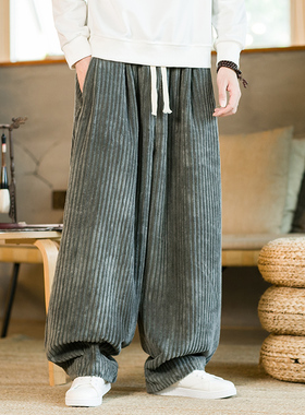 秋冬小脚条绒灯笼裤灰色灯芯绒休闲裤复古束脚宽松哈伦裤K032P65