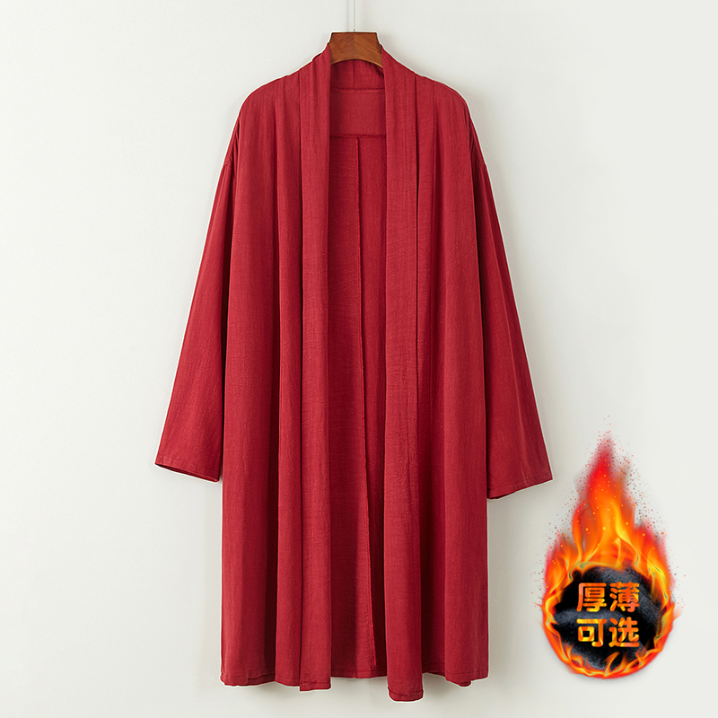 2025男装加绒中国风道袍披风宽松亚麻开衫休闲中长款风衣C018P85