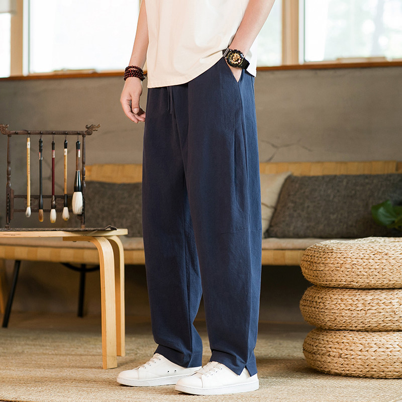 中国风春秋棉麻长裤亚麻宽松大码休闲裤唐装松紧腰太极裤K036P75