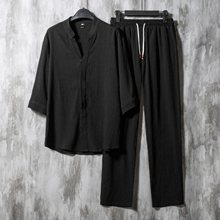 夏季 2022休闲半袖 黑色套装 冰丝运动套装 两件套CK007P110 古风薄款