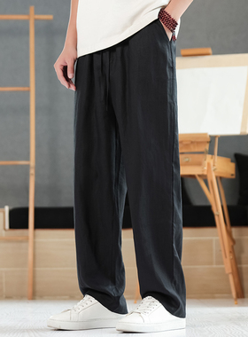 100%纯亚麻直筒阔腿裤灰色休闲商务中年青年男士秋装裤子K022P95