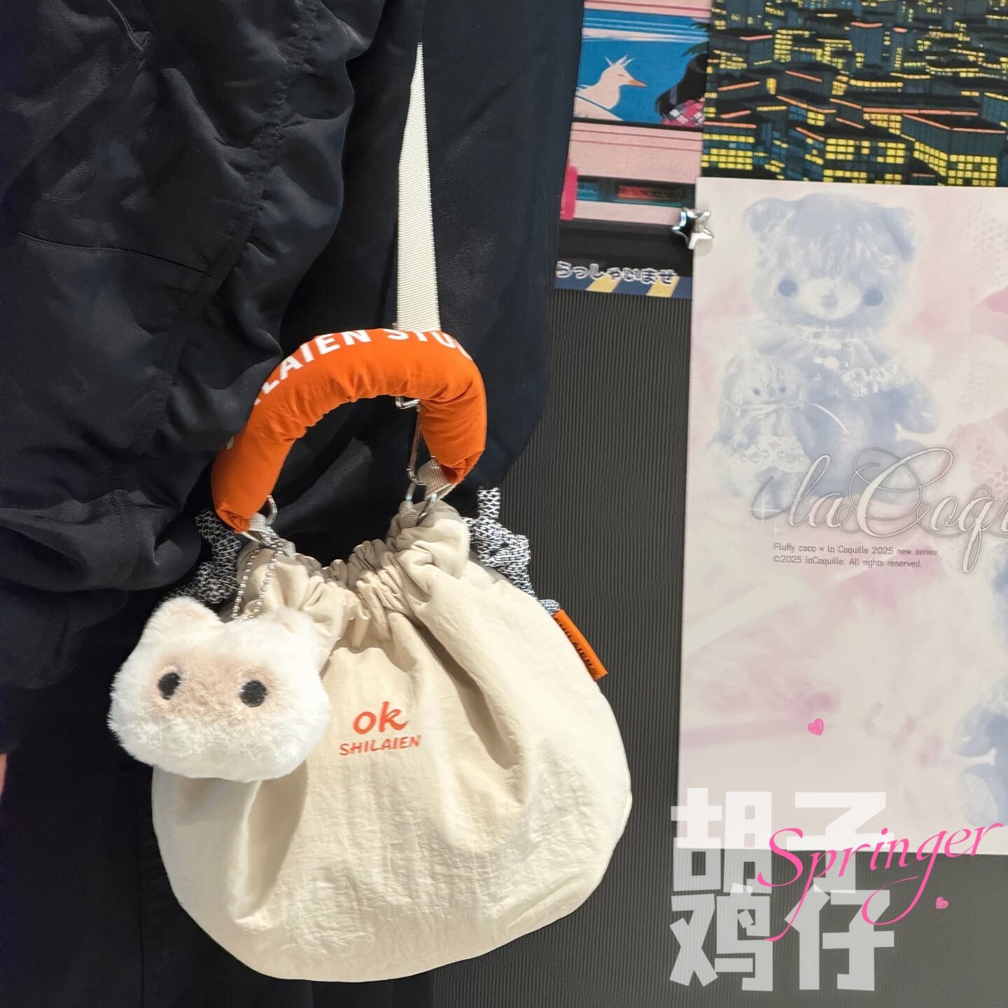 胡子鸡仔相机包女斜挎包轻便收纳包日系百搭手提包简约夹棉手机包