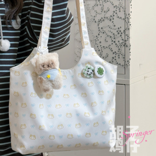 胡子鸡仔可爱卡通布袋包女大容量手提单肩包女日常百搭少女通勤包