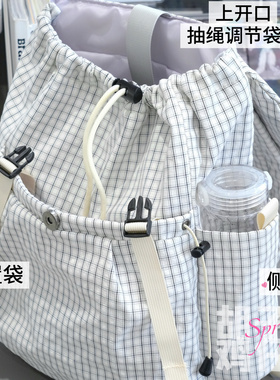 胡子鸡仔高颜值书包女韩版简约百搭格子双肩包小清新少女学生背包