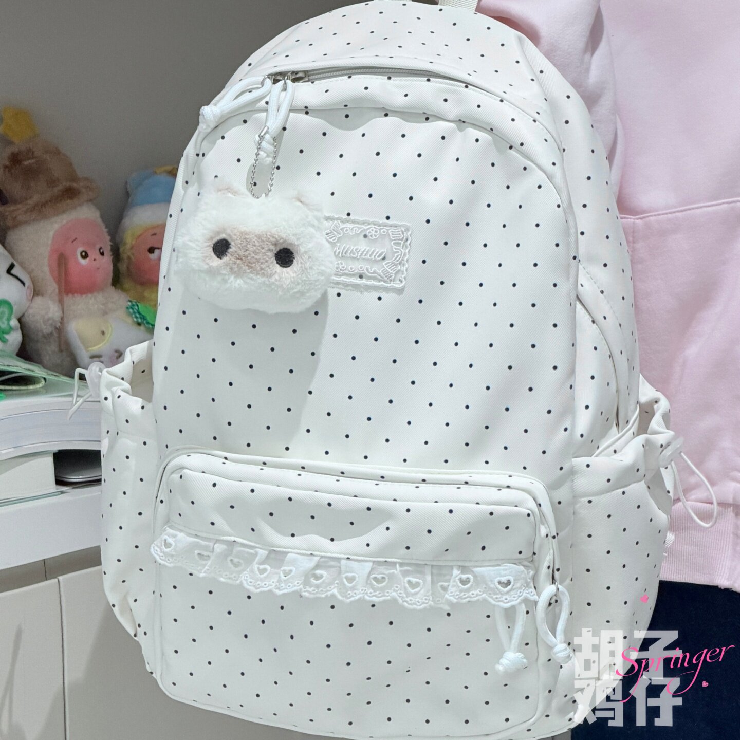可爱韩系蕾丝双肩包少女心背包图片