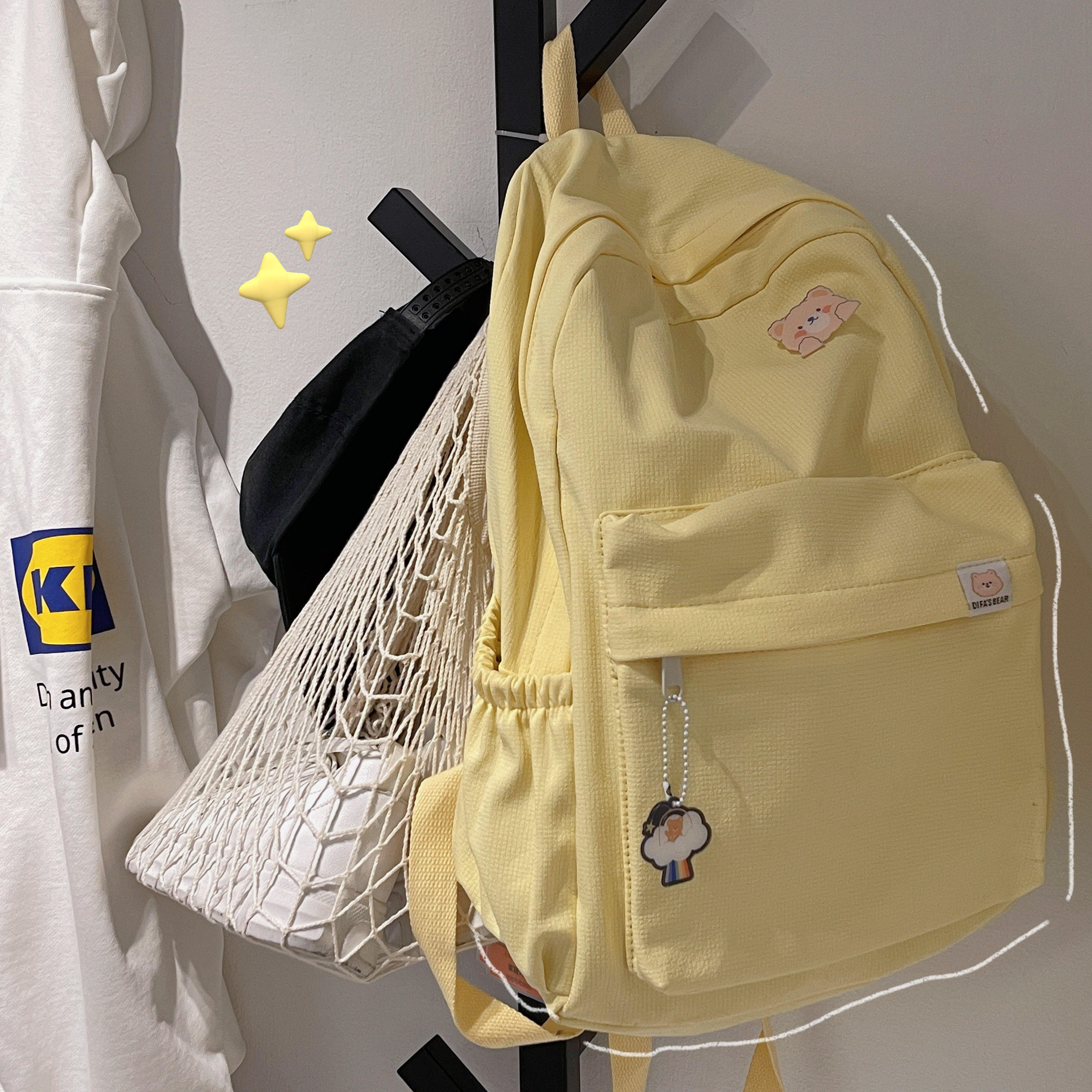JAPANESE SMALL FRESH SCHOOLBAG FEMALE KOREAN VERSION CUTE MILKY YELLOW BACKPACK FOR JUNIOR HIGH SCHOOL STUDENTS AND LARGE CAPACITY BACKPACK FOR HIGH SCHOOL STUDENTS