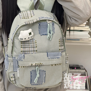 胡子鸡仔复古格子高颜值少女双肩包女百搭旅行背包大容量学生书包