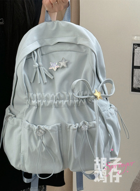 复古校园纯色简约百搭双肩包女高中学生初中生上课书包小清新背包