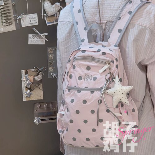 轻量化尼龙便携户外徒步波点背包