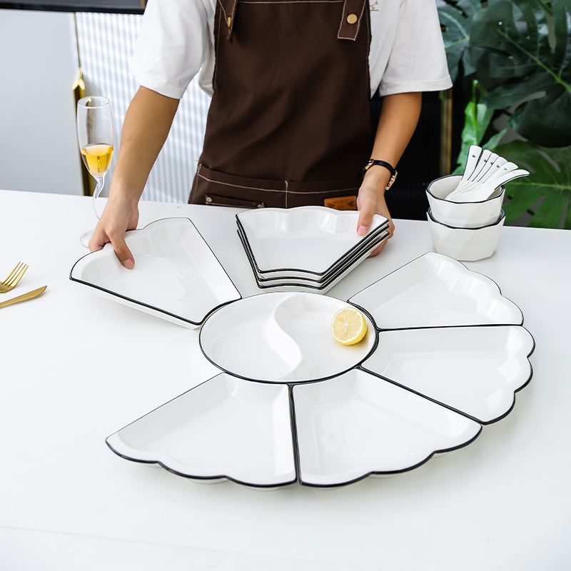 陶瓷拼盘餐具组合家庭聚餐盘套装创意花边菜盘火锅团圆年夜饭盘子