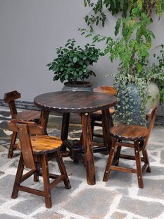 户外桌椅庭院户外露天阳台桌椅休闲防腐实木加厚花园蕾丝桌椅组合