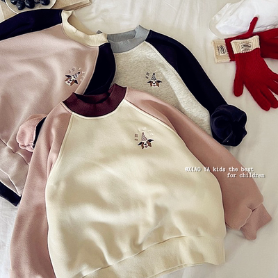 韩版女童加绒中领插肩卫衣冬季