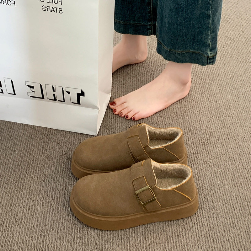 小码勃肯鞋313233加绒豆豆鞋女2025新款冬加厚厚底棉鞋保暖毛毛鞋