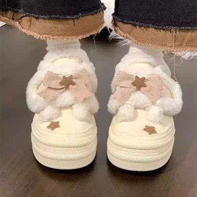 小码女鞋313233加绒运动鞋厚底增高小白鞋2025新款冬季保暖雪地靴