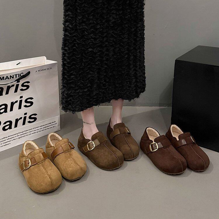 34码特小码毛毛鞋33冬季厚底女外穿一脚蹬2025新款厚底加绒勃肯鞋