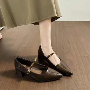 小码高跟鞋313233气质高级不累脚尖头粗跟秋单鞋女2025新款配裙子