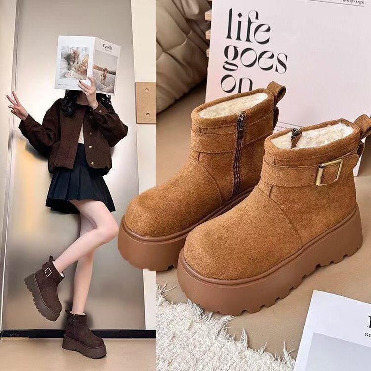 小码雪地靴3334女款2025新款冬季防水防滑哈尔滨勃肯厚底加绒短靴