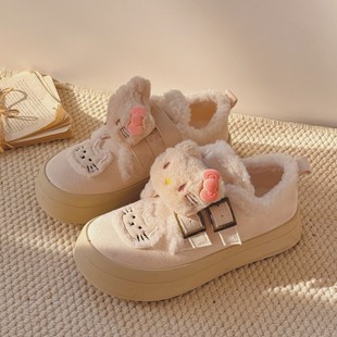 34码33小码女鞋2025新款女士冬季洋气棉鞋加绒加厚增高小白鞋二棉