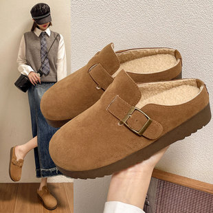 32码33小码半拖鞋34厚底加绒勃肯鞋保暖棉拖2025新款冬毛毛鞋外穿