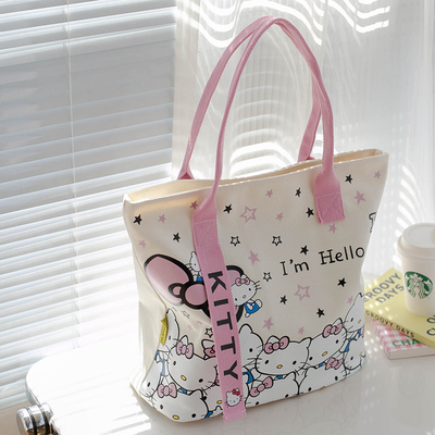 hellokitty可爱白色加厚帆布包
