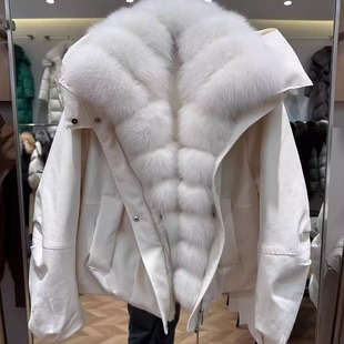 2025冬季新款真皮草大狐狸毛领鹅绒羽绒服女短款派克保暖洋气外套