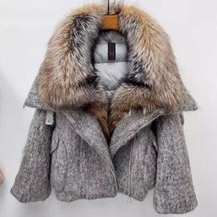 2025冬新款高端皮草大狐狸毛领90白鹅绒银狐羽绒服保暖毛呢外套女